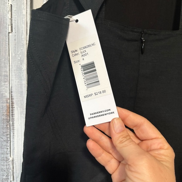 Parker NY Black Linen High Neck Sleeveless Back Tie Pleated Shorts Romper NWT - Picture 7 of 9